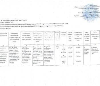 Қызметтер мен тауарларды сатып алу жоспары 2018