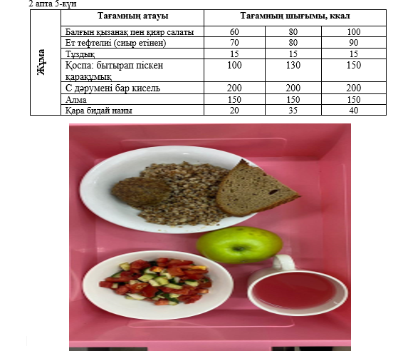 Күнделікті тегін тамақтанатын оқушылардың ас мәзірі (15.11.2024) 2 апта 5 күн