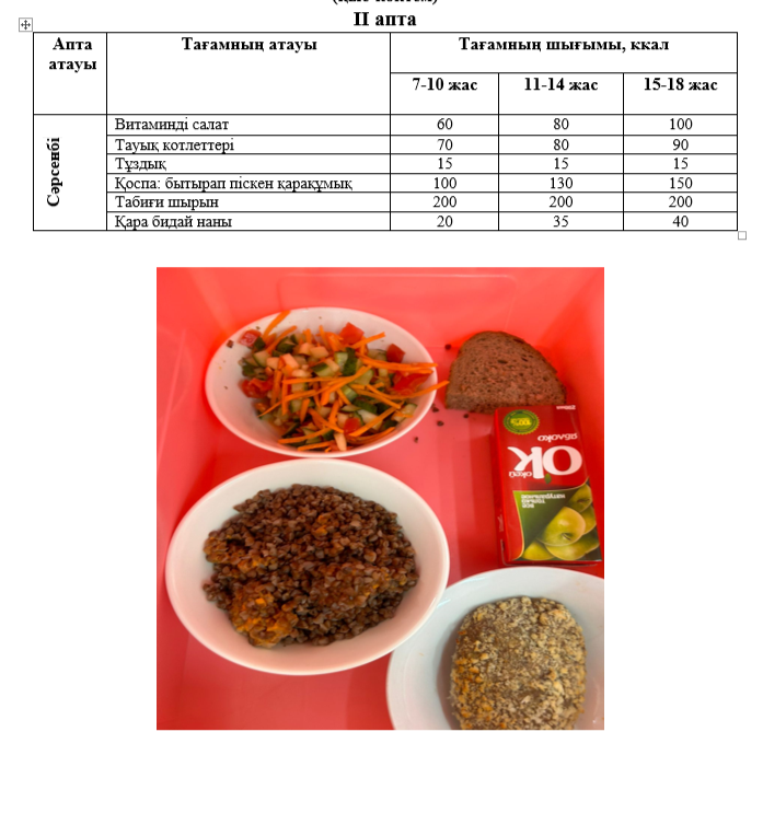 Күнделікті тегін тамақтанатын оқушылардың ас мәзірі (11.12.2024) 2 апта 3 күн