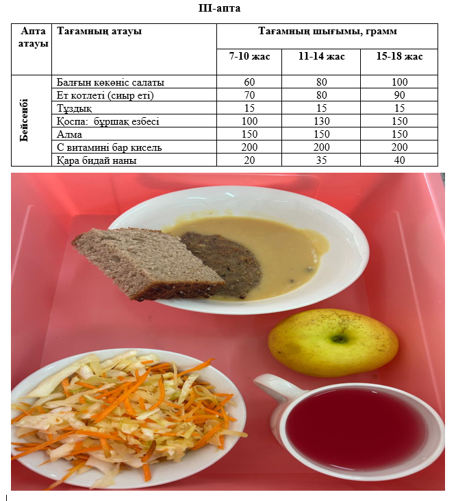 Күнделікті тегін тамақтанатын оқушылардың ас мәзірі (23.01.2025) 3 апта 4 күн