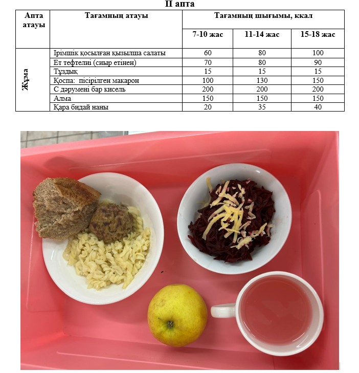 Күнделікті тегін тамақтанатын оқушылардың ас мәзірі (14.02.2025) 2 апта 5 күн