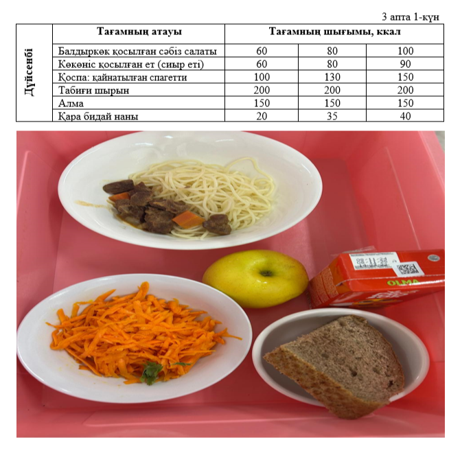 Күнделікті тегін тамақтанатын оқушылардың ас мәзірі (17.03.2025) 3 апта 1 күн
